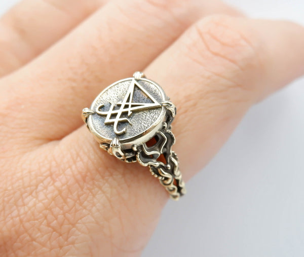 Sigil of Lucifer Ring Women Satanic Seal of Satan Brass Jewelry Size 5-15 Br-440