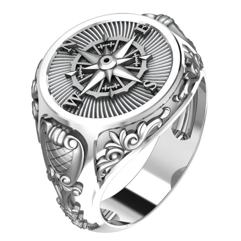 Men's Silver Compass Ring, Mens Women Silver Jewelry 925 Sterling Silver Size 6-15