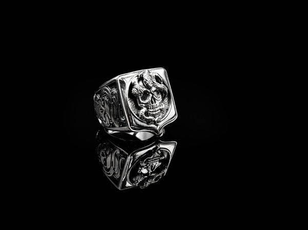 Snake Skull Ring Gothic Men's Death Punk for Men Women Jewelry 925 Sterling Silver