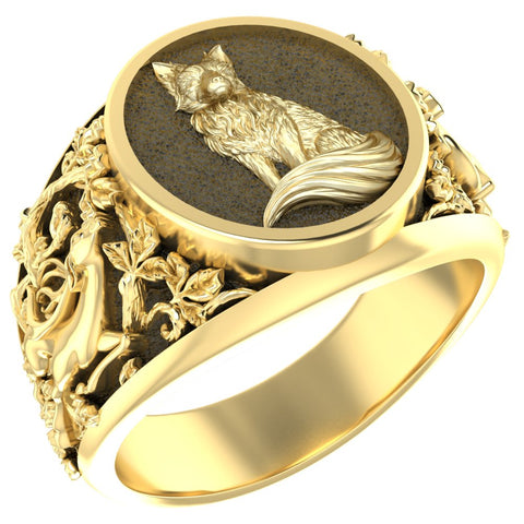 Men's Fox Ring Animal Brass Jewelry Size 6-15