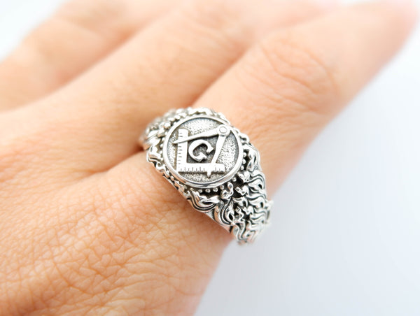 Freemason Symbol Masonic Band Rings Master Mason Biker Jewelry 925 Sterling Silver Size 6-15 R-504