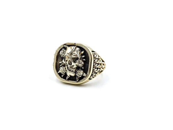 Rose Skull Ring Gothic Halloween Skulls for Men Women Brass Jewelry Size 6-15