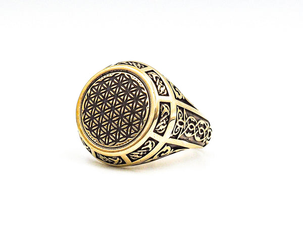 Flower of Life Ring Tree of Life Celtic Ornament Talisman Boho Men's Women Brass Jewelry Size 6-15 BR-123