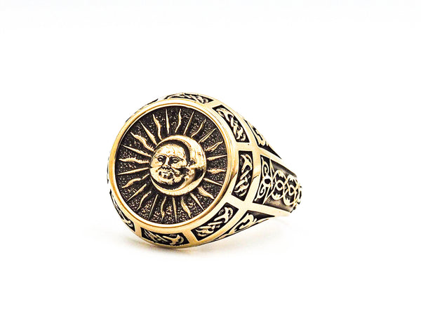 Sun Moon Ring Celtic Ornament Talisman Boho Men's Women Brass Jewelry Size 6-15 BR-119