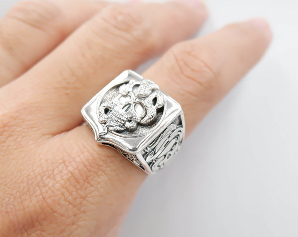 Snake Skull Ring Gothic Men's Death Punk for Men Women Jewelry 925 Sterling Silver