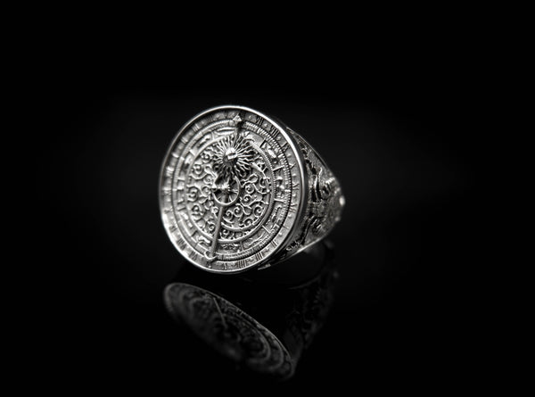 Astronomical Clock Ring for Men Women Zodiac Gothic Mayan Jewelry 925 Sterling Silver R-369
