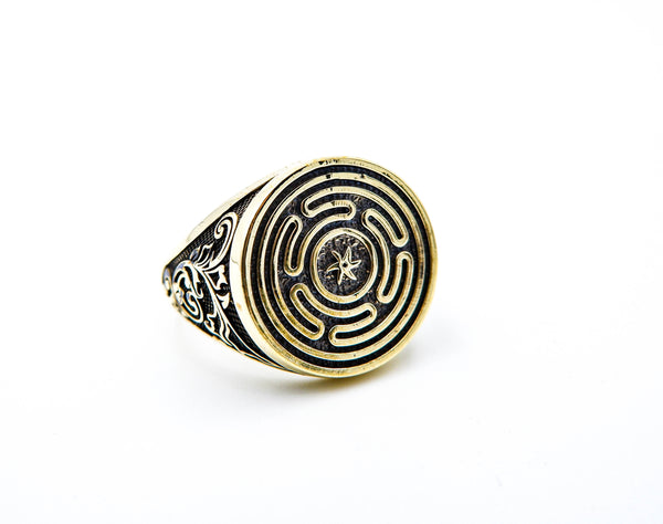 Wheel of Hecate Ring Mens Amulet Jewelry Brass Jewelry Size 6-15