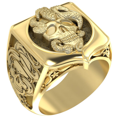 Snake Skull Ring Gothic Men's Death Punk for Men Women Brass Jewelry Size 6-15