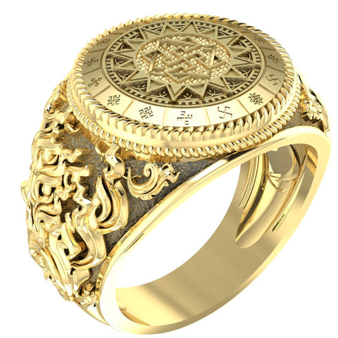 Valkyrie Ring with Slavic Pagan for Men Women Norse Nordic Viking Brass Jewelry Size 6-15 Br-374