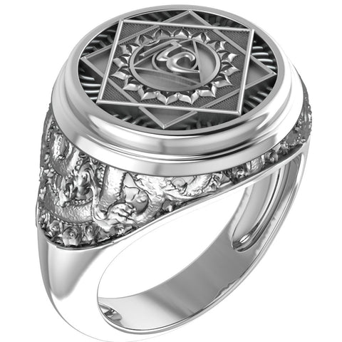 Vishuddha Chakra Ring for Men Women Mandala Yoga Jewelry 925 Sterling Silver R-381