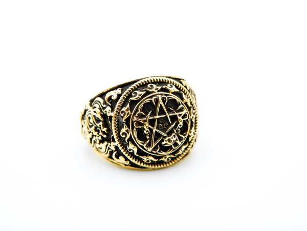 Pentagram In Moon Ring Protection Moon Sun Celtic Wicca Amulet Brass Jewelry Size 6-15