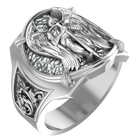 St Michael Ring for Men Archangel Michael Catholic Jewelry 925 Sterling Silver R-411