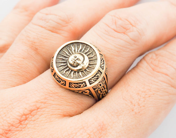 Sun Moon Ring Celtic Ornament Talisman Boho Men's Women Brass Jewelry Size 6-15 BR-119