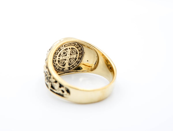 Catholic Signet Saint Benedict Exorcism Ring Brass Jewelry Size 6-15