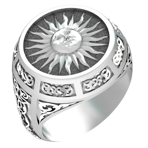 Sun Ring, Silver Sunset Ring Celtic Ornament Talisman Boho Men's Women Fashion Jewelry 925 Sterling Silver Size 6-15