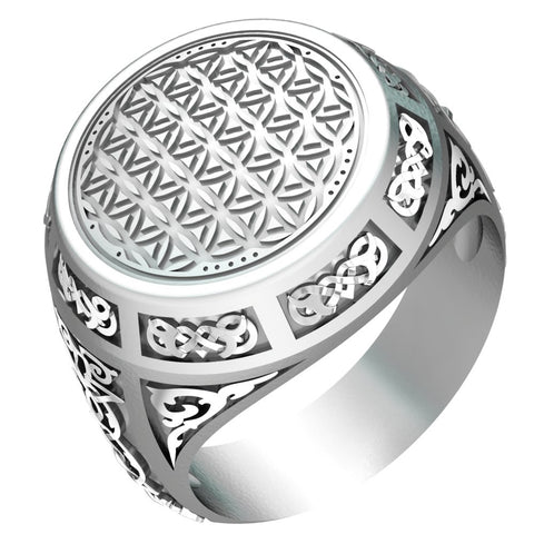 Flower of Life Ring, Tree of Life Celtic Ornament Talisman Boho Men's Women Fashion Jewelry 925 Sterling Silver Size 6-15