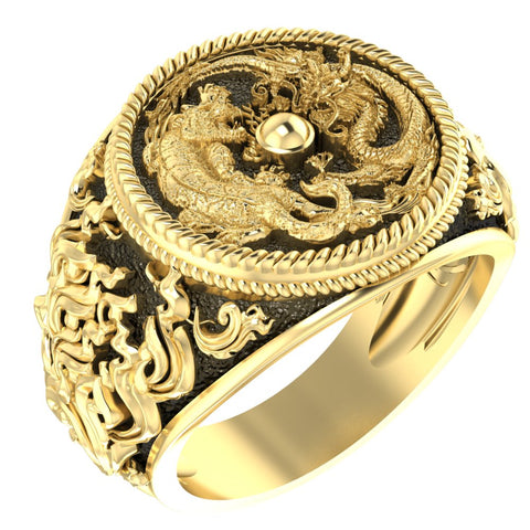 Tiger and Dragon Ring Animal Punk for Men Chinese Mythology Brass Jewelry Size 6-15