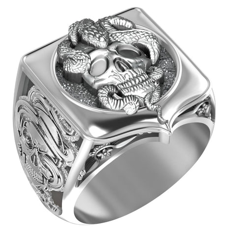 Snake Skull Ring Gothic Men's Death Punk for Men Women Jewelry 925 Sterling Silver