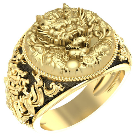 Chinese Dragon Ring for Men Protection Boho Brass Jewelry Size 6-15