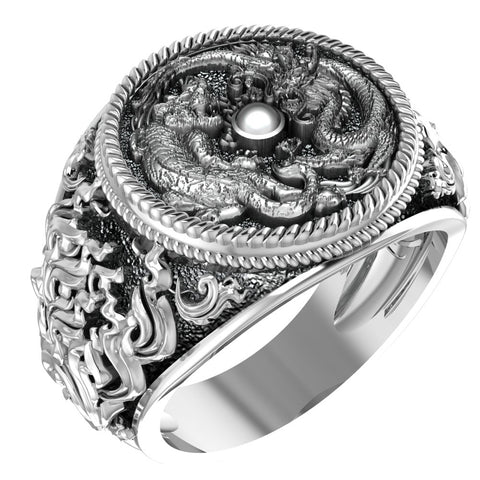 Tiger and Dragon Ring Animal Punk for Men Chinese Mythology Jewelry 925 Sterling Silver Size 6-15