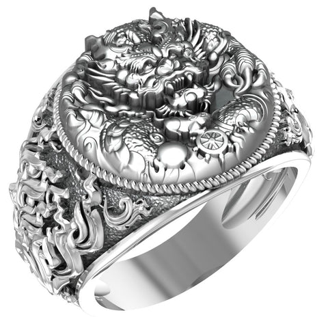 Chinese Dragon Ring for Men Protection Boho Jewelry 925 Sterling Silver Size 6-15