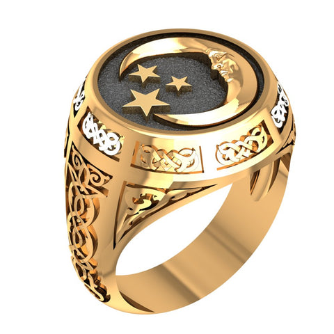 Moon and Stars Ring Celtic Ornament Talisman Boho Men's Women Fashion Brass Jewelry Size 6-15 BR-121