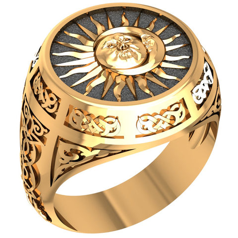 Sun Moon Ring Celtic Ornament Talisman Boho Men's Women Brass Jewelry Size 6-15 BR-119