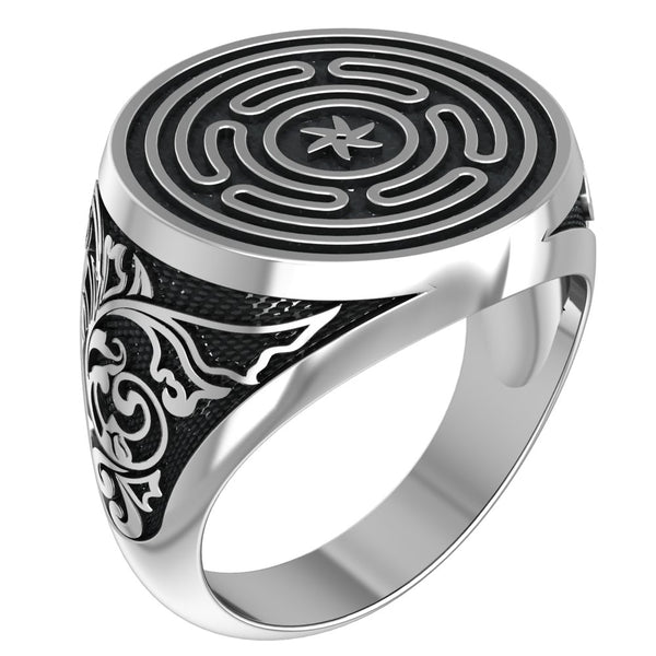 Wheel of Hecate Ring Mens Amulet Jewelry 925 Sterling Silver Size 6-15