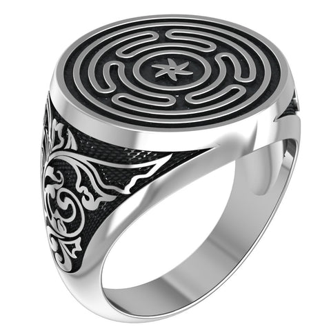 Wheel of Hecate Ring Mens Amulet Jewelry 925 Sterling Silver Size 6-15