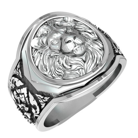 Men's Silver Lion Head Ring, Mens Lion Ring Animal Silver Jewelry 925 Sterling Silver Size 6-15