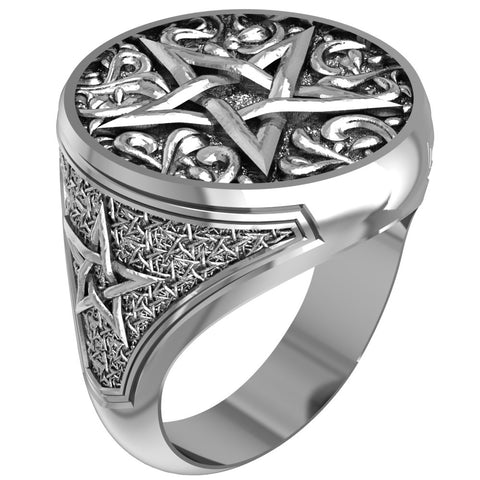 Pentagram Amulet Pentacle Star Ring for Women Men Gothic Biker Punk 925 Sterling Silver Size 6-15