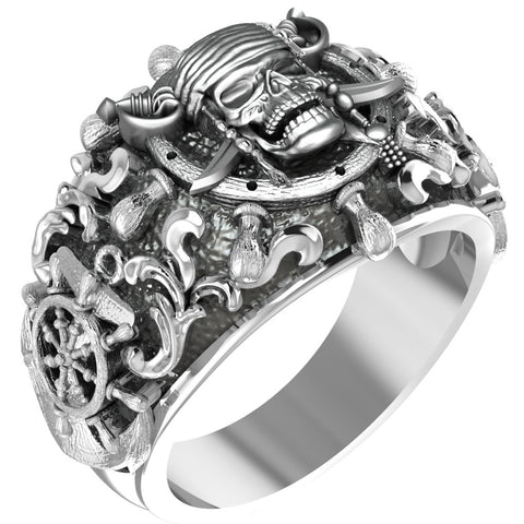 Pirate Skull Biker Ring 925 Sterling Silver Jewelry Size 6-15