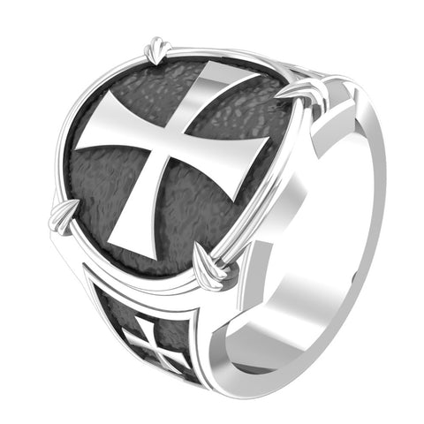 Knights Templar Ring Masonic Crusader Shield Cross Ring 925 Sterling Silver Size 6-15