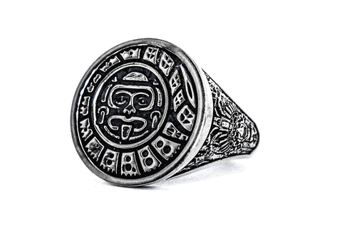 Mens Mayan Calendar Ring Aztec Mayan Ring 925 Sterling silver Size 8-15 (R-1)