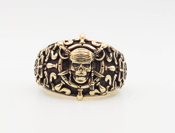 Pirate Skull Biker Ring for Mens Brass Jewelry Size 6-15