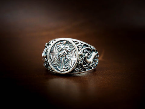 Catholic Virgin Mary Ring for Mens Women 925 Sterling Silver Size 6-15