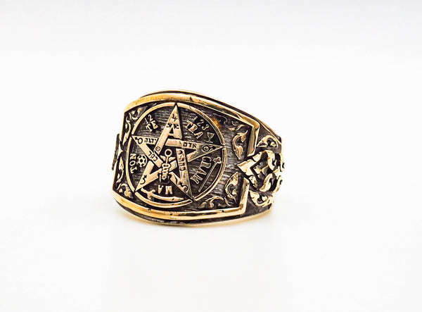 Tetragrammaton Pentagram Star Ring Amulet Brass Jewelry Size 6-15 BR-74