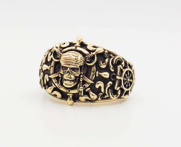 Pirate Skull Biker Ring for Mens Brass Jewelry Size 6-15