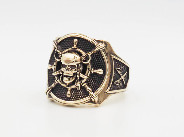 Pirate Crossed Swords Skull Head Ring Gothic Biker Pirate Skull Brass Jewelry Size 6-15 BR-59