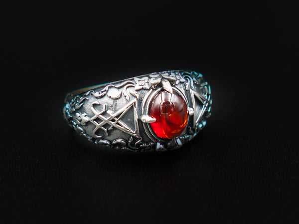 Men Sigil of Lucifer Seal of Satan Devil Demon Ring, Garnet Lucifer Ring 925 Sterling Silver Size 6-15