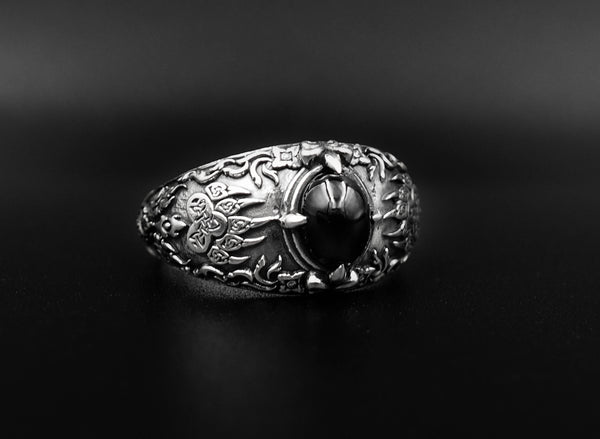 Onyx Men Nordic Viking Bear Paw Ring 925 Sterling Silver Size 6-15