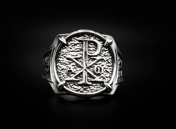 Chi Rho Ring Masonic Christian Jesus Alpha Omega Ring 925 Sterling Silver Size 6-15