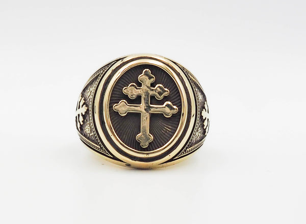 Mens Cross of Lorraine Ring Knights Templar Crusader Brass Jewelry Size 6-15