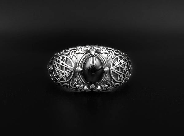 Onyx Necronomicon Symbol Sigil Mens Ring 925 Sterling Silver Jewelry Size 6-15