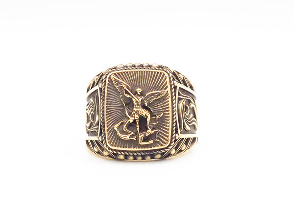 St Michael Ring Angel The Archangel Catholic Medal Mens Womens Brass Jewelry Size 6-15 BR-98