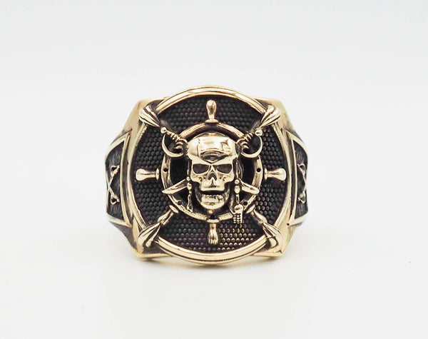 Pirate Crossed Swords Skull Head Ring Gothic Biker Pirate Skull Brass Jewelry Size 6-15 BR-59