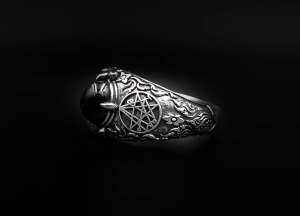 Onyx Necronomicon Symbol Sigil Mens Ring 925 Sterling Silver Jewelry Size 6-15