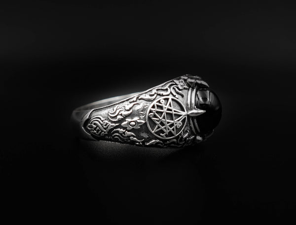 Onyx Necronomicon Symbol Sigil Mens Ring 925 Sterling Silver Jewelry Size 6-15