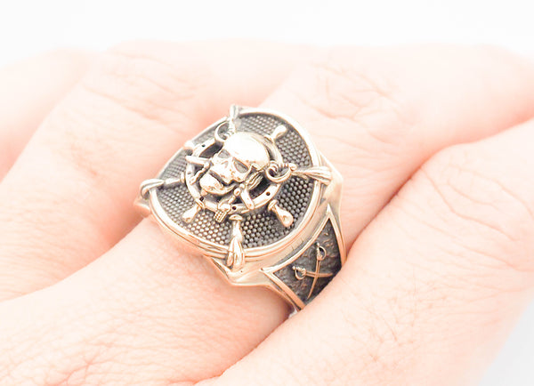 Pirate Crossed Swords Skull Head Ring Gothic Biker Pirate Skull Brass Jewelry Size 6-15 BR-59