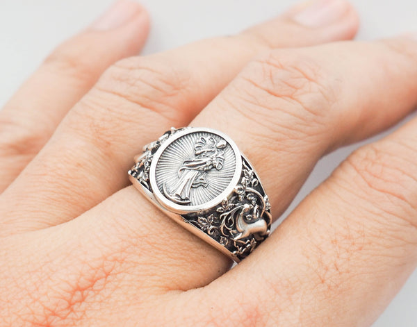 Catholic Virgin Mary Ring for Mens Women 925 Sterling Silver Size 6-15